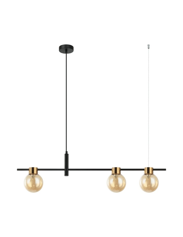 Lampy wiszące nad wyspę - Italux Bletter Wisząca Czarny, bursztynowy 3xG9 25W PND-5225-3-BK-AMB - product kolory-swiatla.pl 2