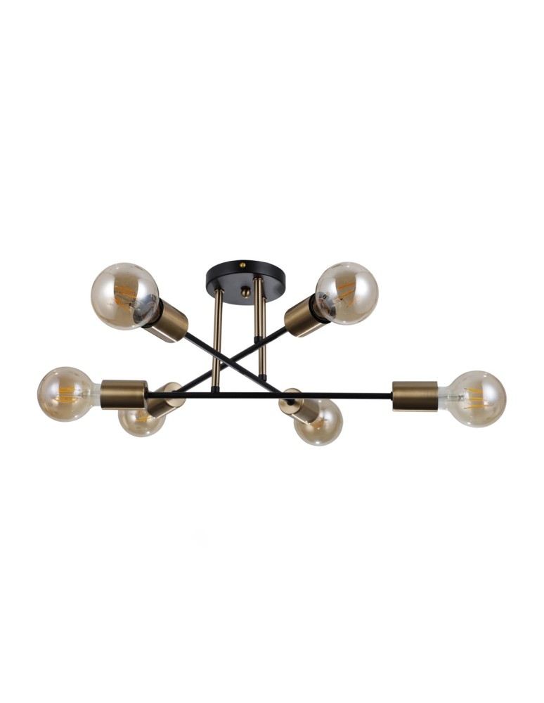 Lampy sufitowe loftowe - industrialne - Italux Formio Wisząca Czarny mat, mosiądz miodowy 6xE27 40W PND-4052-6-BL-HBR - product kolory-swiatla.pl 2