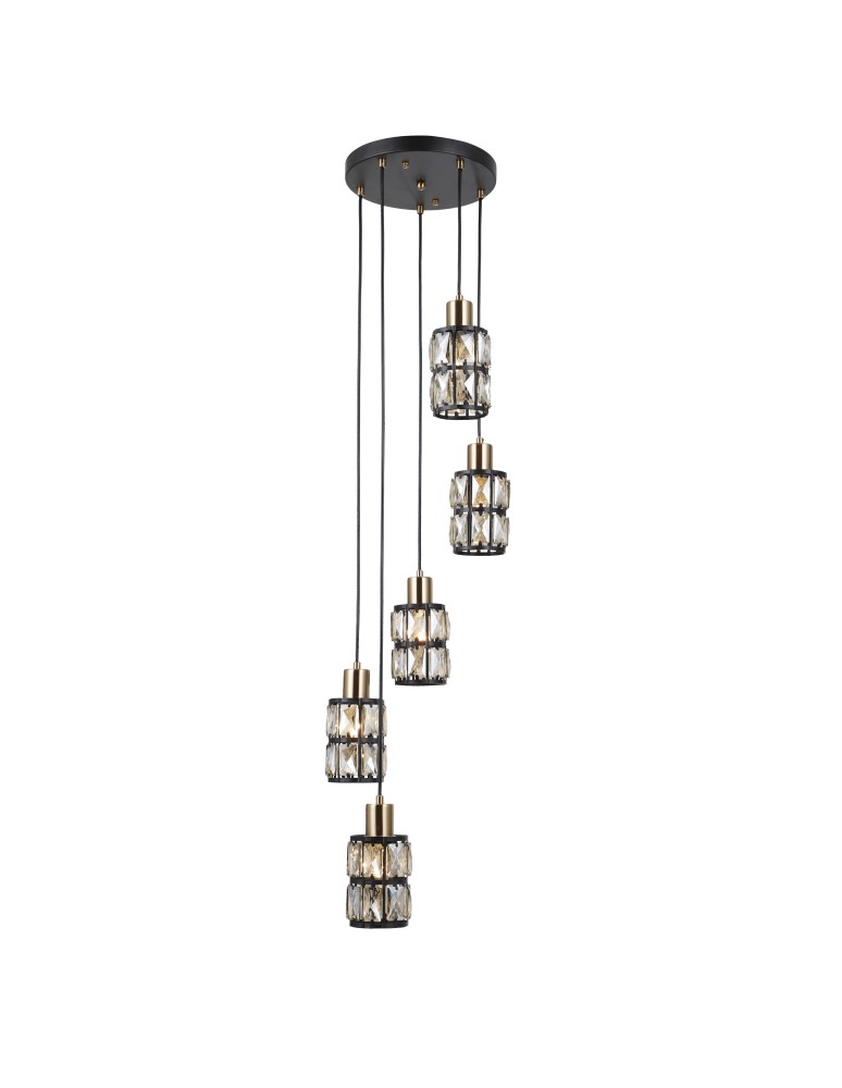 Italux Menfi Wisząca matt black+honey brass 5xE27 40W PND-44236-5-BK-GD