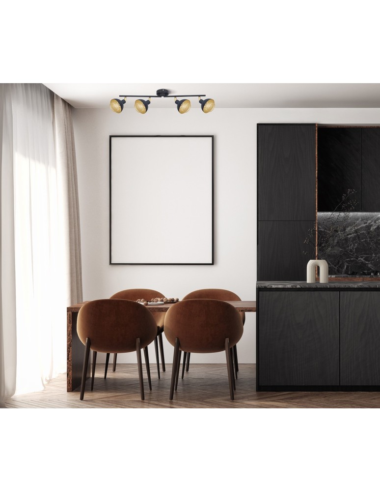 Italux Savio Reflektor/Spot Czarny mat, złoty 4xE14 40W SPL-27357-4-BK-GD