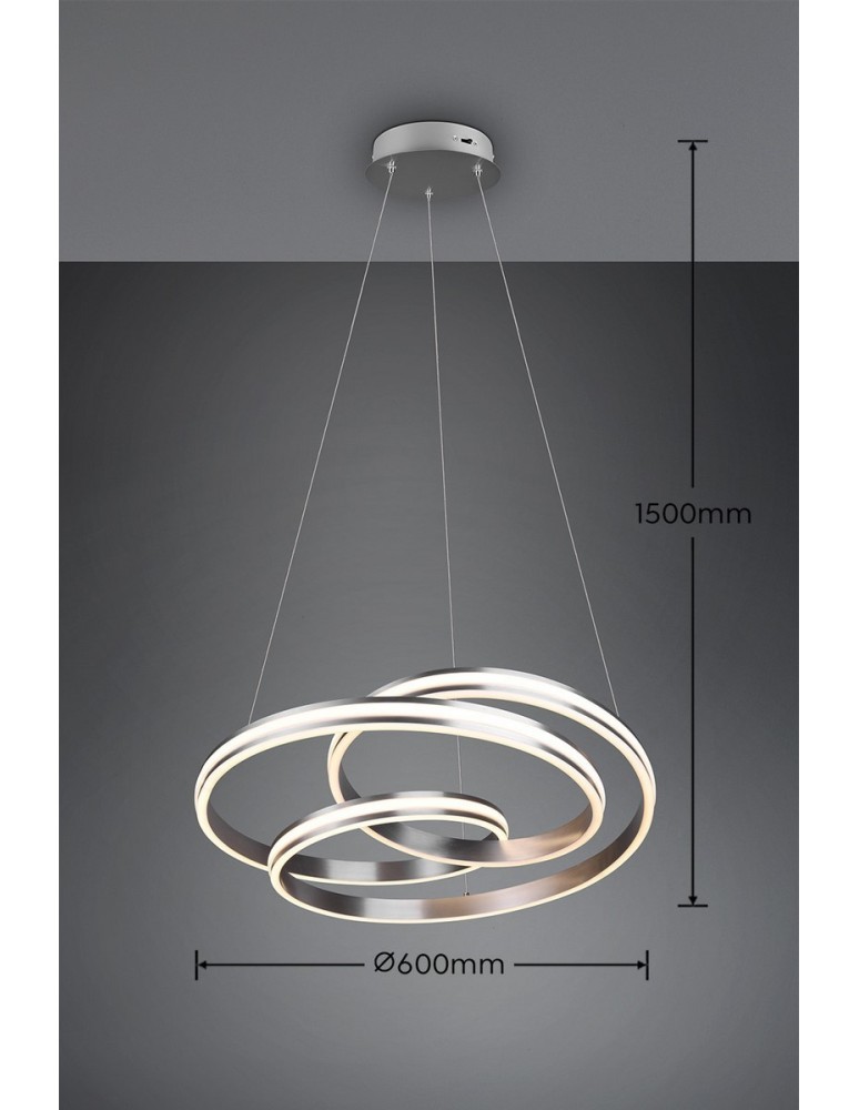 Trio YARA Wisząca Nowoczesna 1xLED max 60W 2300+3000+4000K Nikiel Mat 326210107