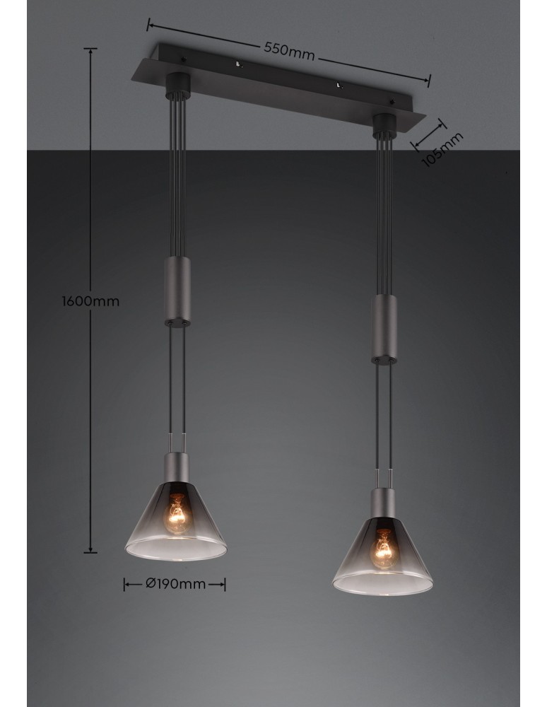 Trio STANLEY Wisząca Nowoczesna 2xE27 max 40W Czarny Mat 319500232