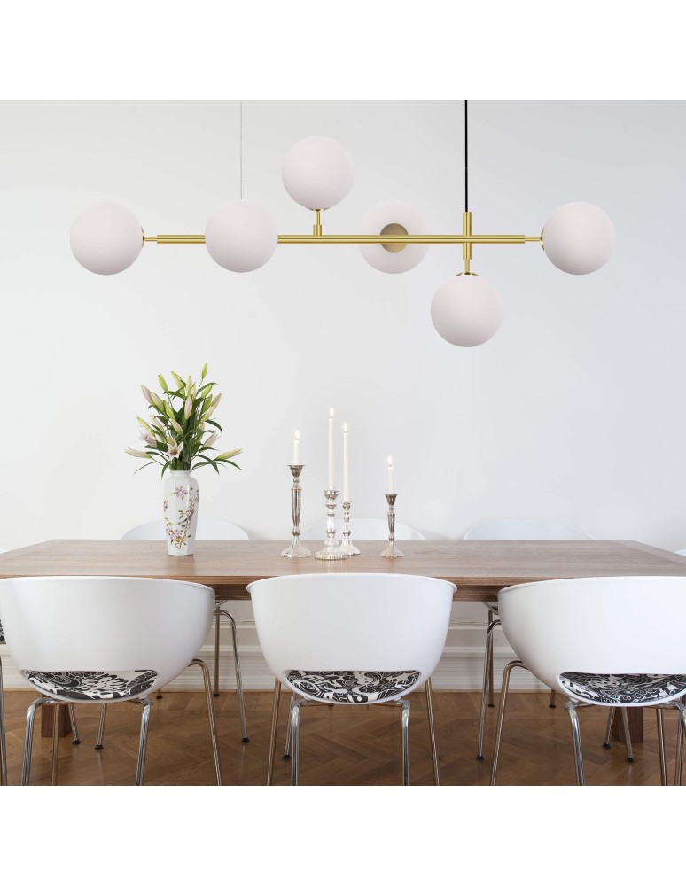 Light Prestige Alisa lampa wisząca białe kulki LP-005/6P WH 6xE14 złoty / biały
