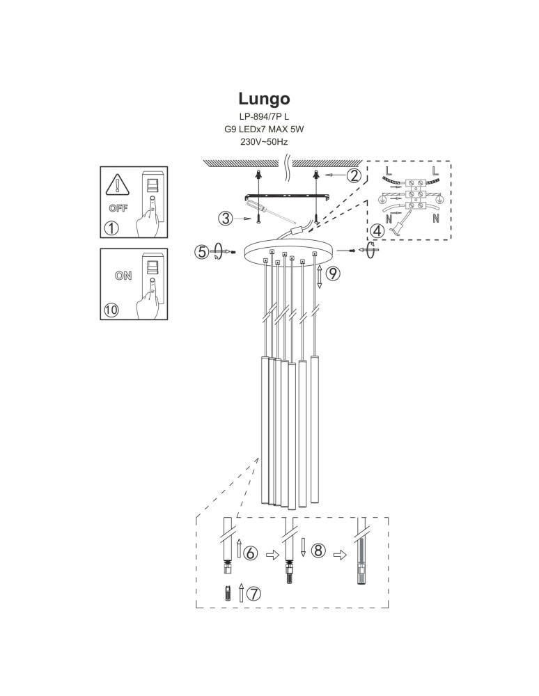 Light Prestige Lungo 7 złota lampa wisząca LP-894/7P GD 7xG9 złoty Light Prestige Lungo 7 złota lampa wisząca LP-894/7P GD 7xG9 złoty