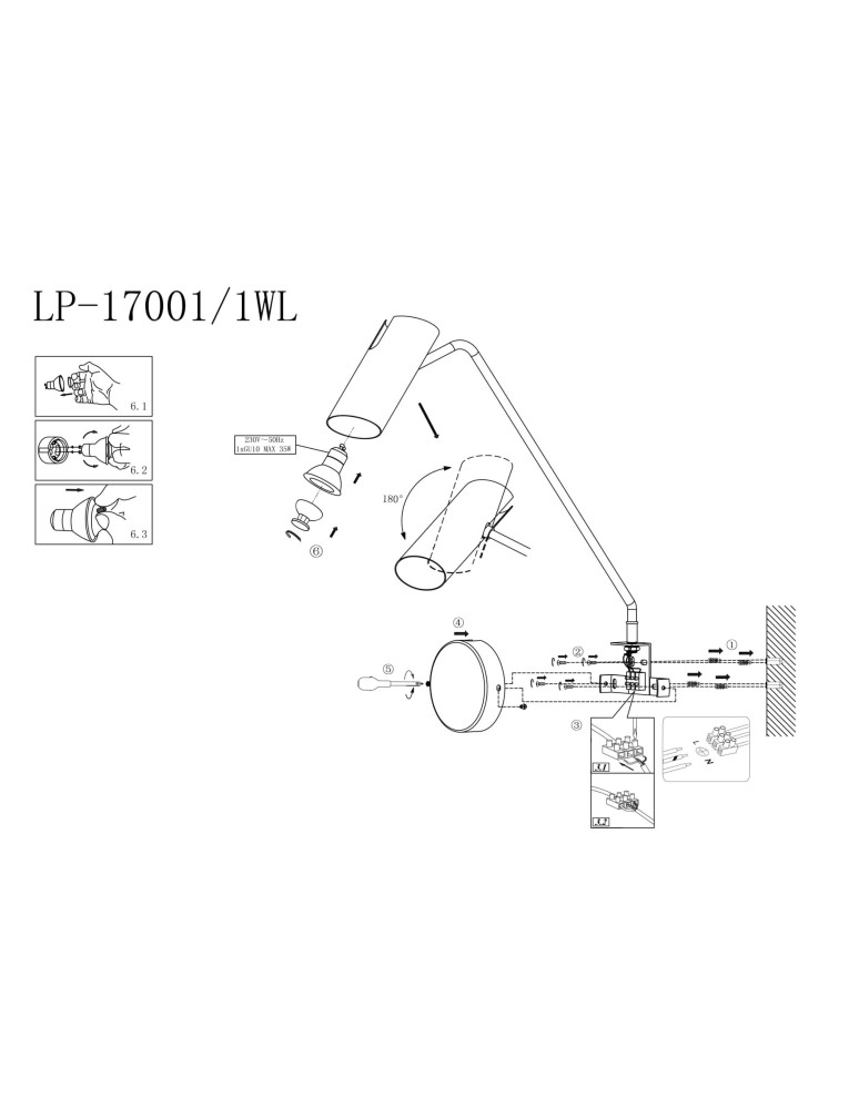 Light Prestige Futuro 1 kinkiet czarny z wysięgnikiem GU10 czarny LP-17001/1WL BK