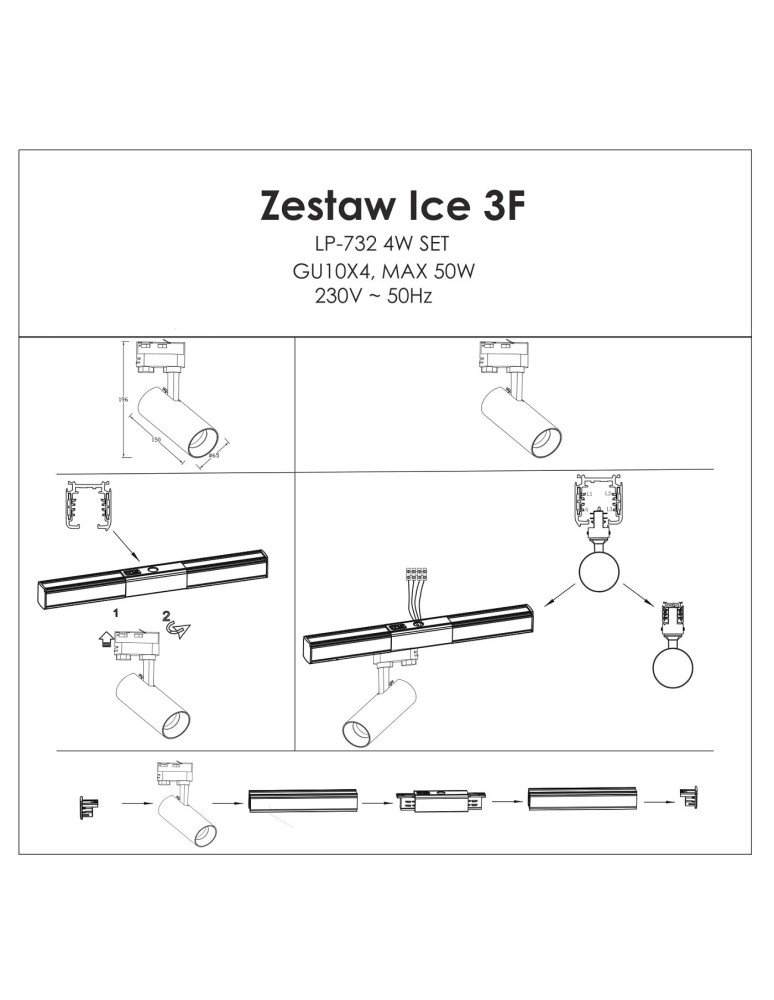 Light Prestige Ice reflektor do szynoprzewodów 1F czarny GU10 czarny LP-732/1R 3W BK