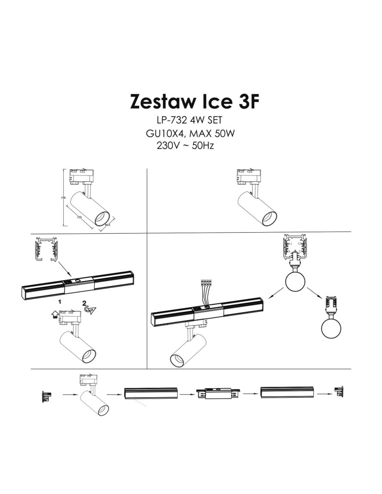 Light Prestige Ice System 3F GU10 4x50W czarny LP-732 4W BK SET
