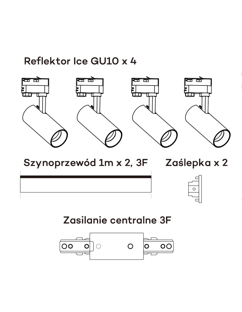 Gotowe zestawy szynoprzewodów - Light Prestige Ice System 3F GU10 4x50W biały LP-732 4W WH SET - product kolory-swiatla.pl 4