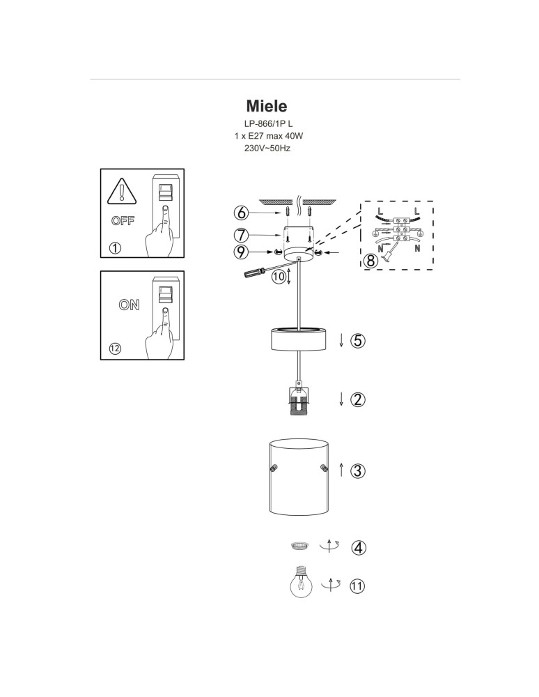Light Prestige Miele Lampa wisząca E27 1x40W dymny/złoty LP-866/1P SM/GD