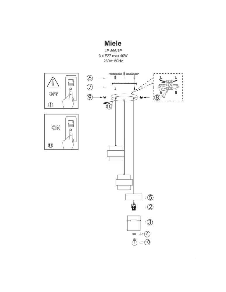 Light Prestige Miele Lampa wisząca E27 3x40W dymny/złoty LP-866/3P SM/GD