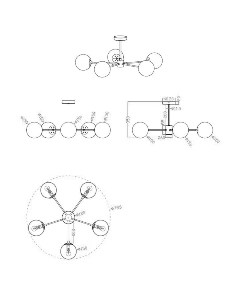 Lampy sufitowe - Light Prestige Roma Lampa wisząca E14 5x40W złoty/biały LP-1345/5P GD - product kolory-swiatla.pl 4