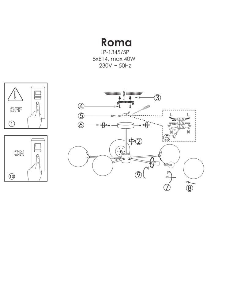 Lampy sufitowe - Light Prestige Roma Lampa wisząca E14 5x40W złoty/biały LP-1345/5P GD - product kolory-swiatla.pl 5