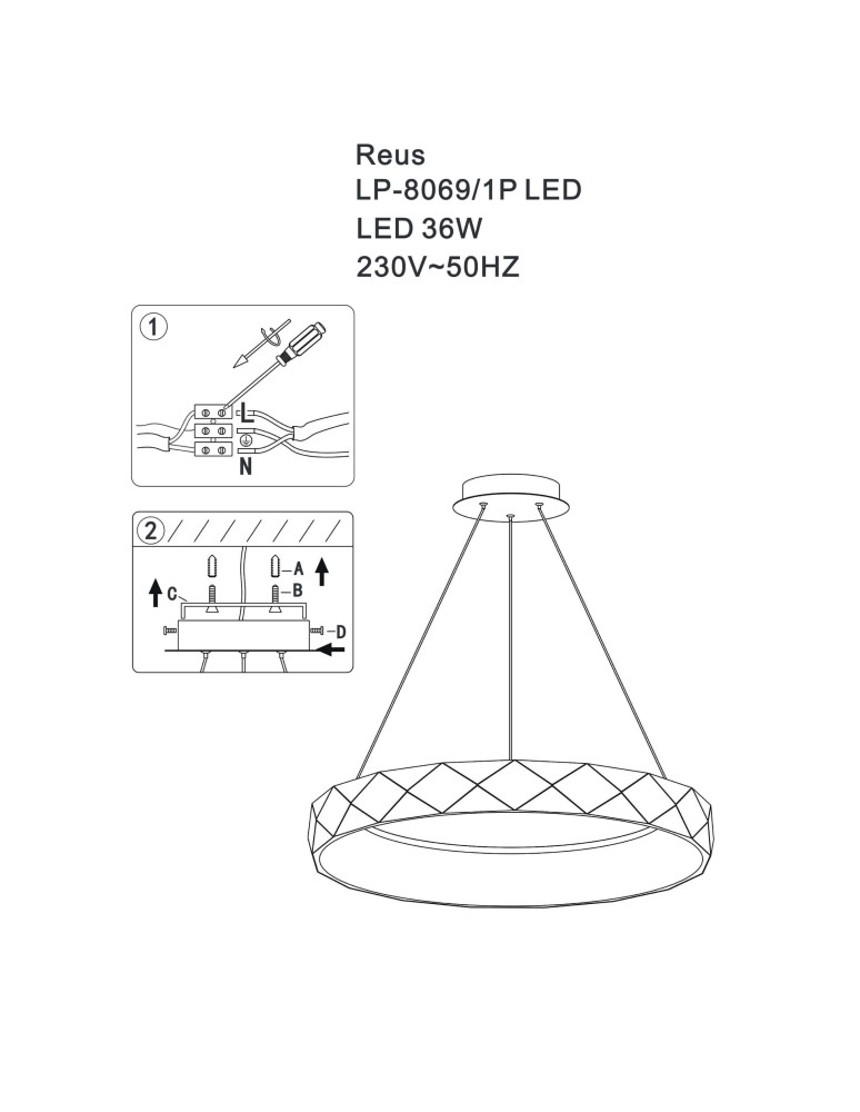 Light Prestige Reus wisząca LED 1xLED 36W Złoty LP-8069/1P LED GD