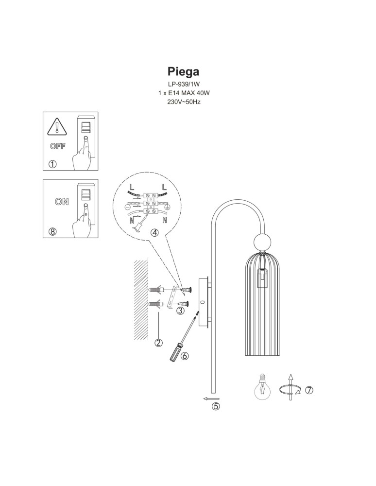 Light Prestige Piega Kinkiet E14 1x40W amber/złoty LP-939/1W amber