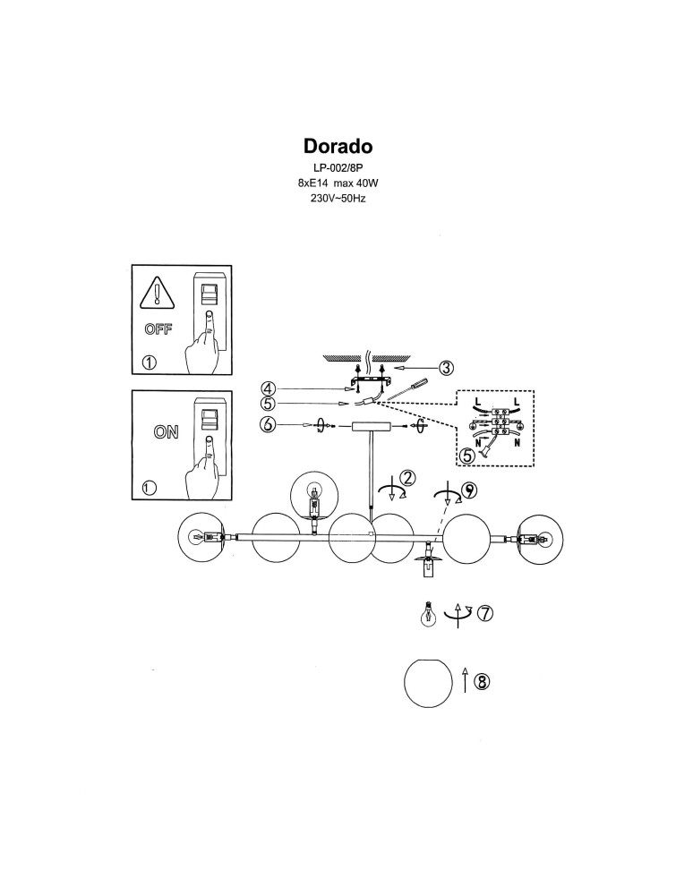 Light Prestige Dorado 8 lampa wisząca LP-002/8P 8xE14 złoty/biały Light Prestige Dorado 8 lampa wisząca LP-002/8P 8xE14 złoty/biały