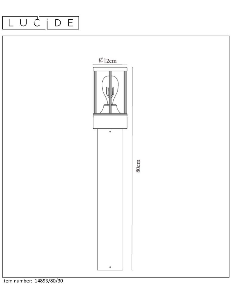 Lucide LORI Bollard E27 IP44 H80cm Czarny 14893/80/30