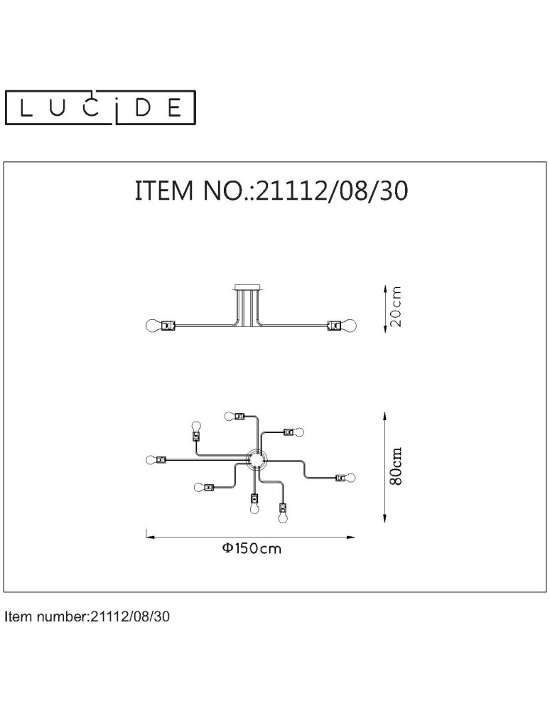 Lucide LESTER Plafon Light 8xE27 150/80/20cm Czarny 21112/08/30