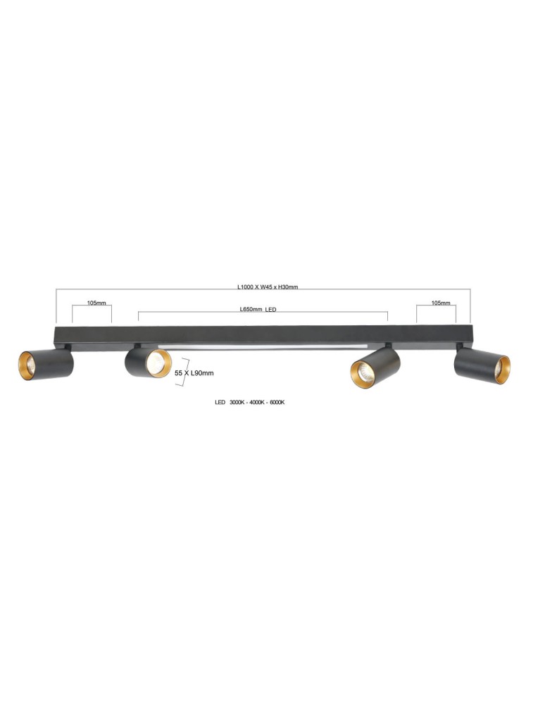 Light Prestige Lampa sufitowa Perugia 4xGU10 + 1xLED czarna LP-0703/4C BK Light Prestige Lampa sufitowa Perugia 4xGU10 + 1xLED czarna LP-0703/4C BK