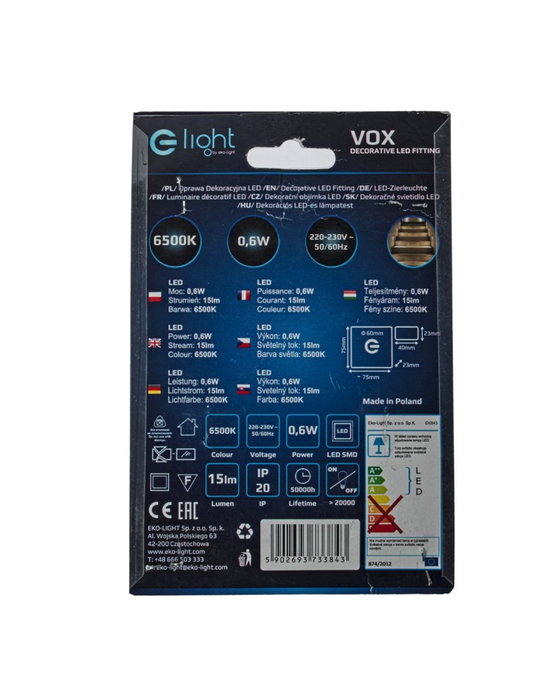 Eko-Light VOX Barwa Zimna 6500K EKS3843