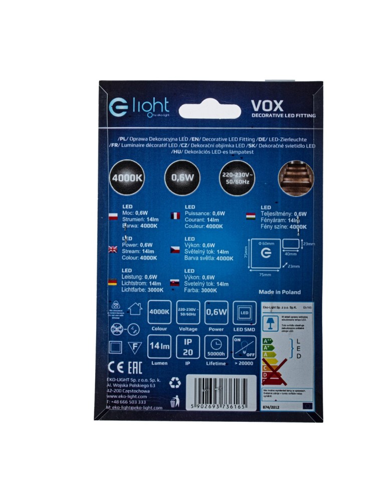 Eko-Light VOX Barwa Neutralna 4000K EKS6165 Eko-Light VOX Barwa Neutralna 4000K EKS6165