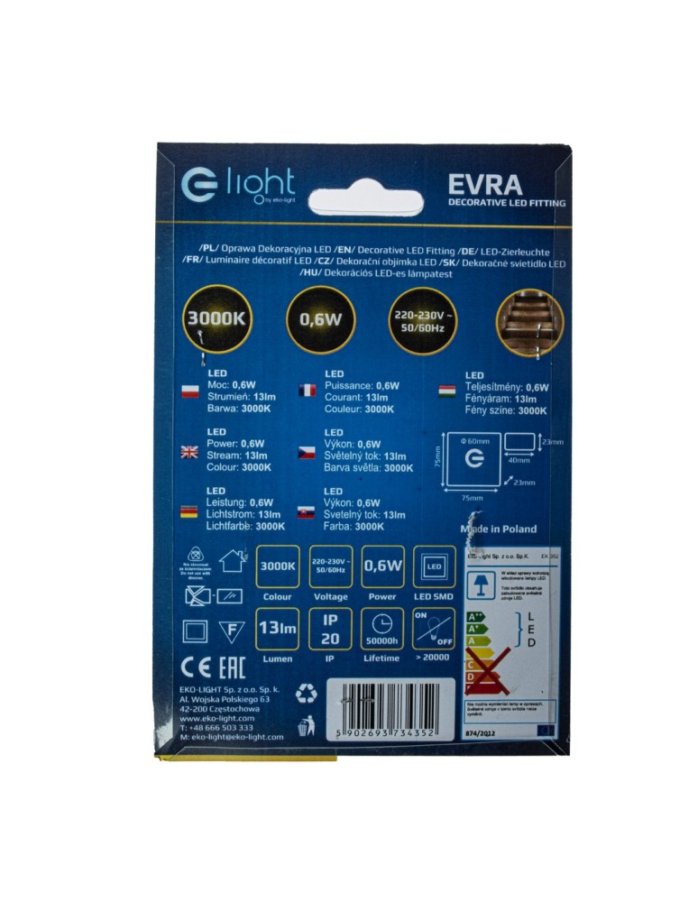 Eko-Light EVRA Barwa Ciepła 3000K EKS4352 Eko-Light EVRA Barwa Ciepła 3000K EKS4352