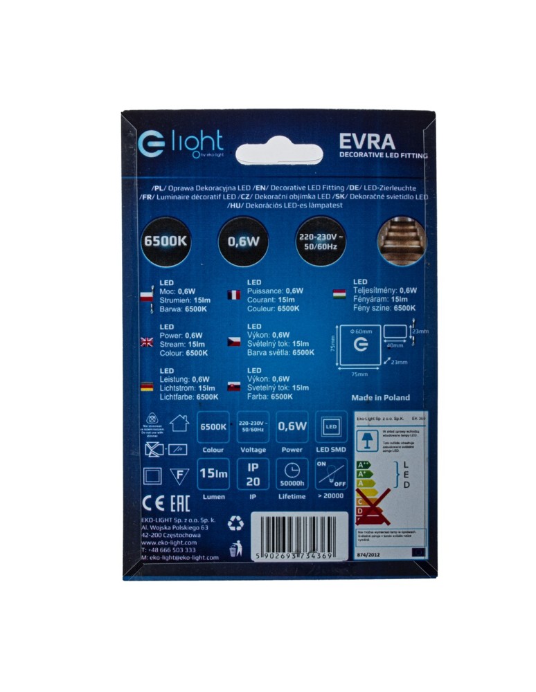 Eko-Light EVRA Barwa Zimna 6500K EKS4369 Eko-Light EVRA Barwa Zimna 6500K EKS4369