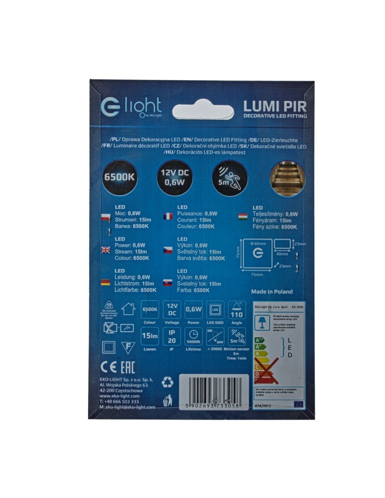 Eko-Light LUMI Barwa Zimma 6500K 12V z czujnikiem ruchu EKS3058