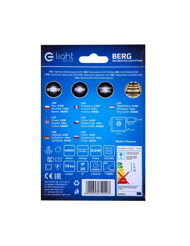 Eko-Light BERG Barwa Neutralna 4000K EKS0407 Eko-Light BERG Barwa Neutralna 4000K EKS0407