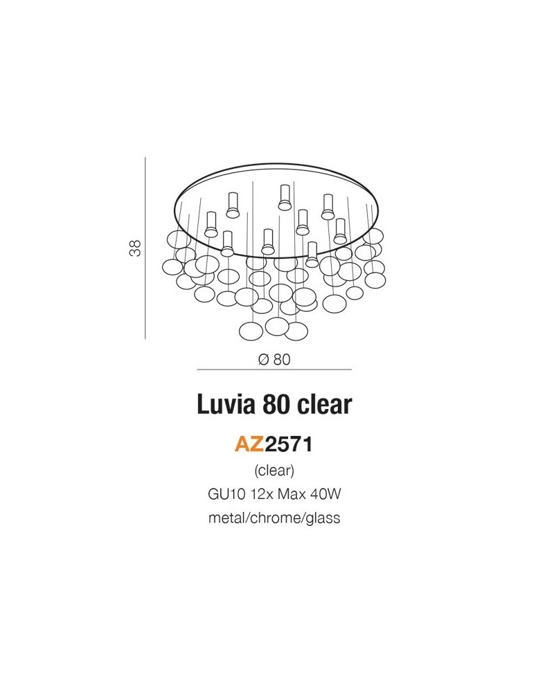 Lampy sufitowe glamour - Azzardo LUVIA 80 CLEAR 10xGU10 Sufitowa/Wisząca Przeźroczysty AZ2571 - product kolory-swiatla.pl 3