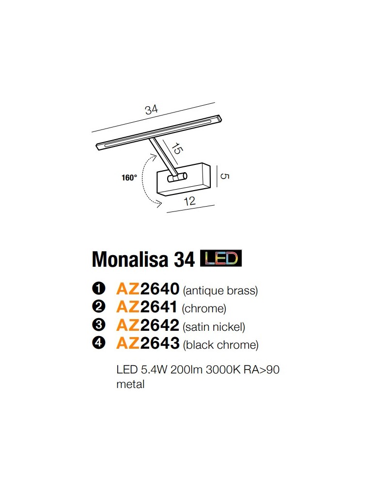 Kinkiety nad obraz - Azzardo MONALISA 34 CHROME 1xLED Ścienna Chrom AZ2641 - product kolory-swiatla.pl 3