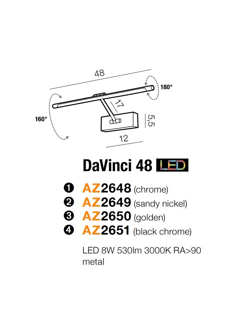 Azzardo DAVINCI 48 GOLDEN 1xLED Ścienna Złoty AZ2650