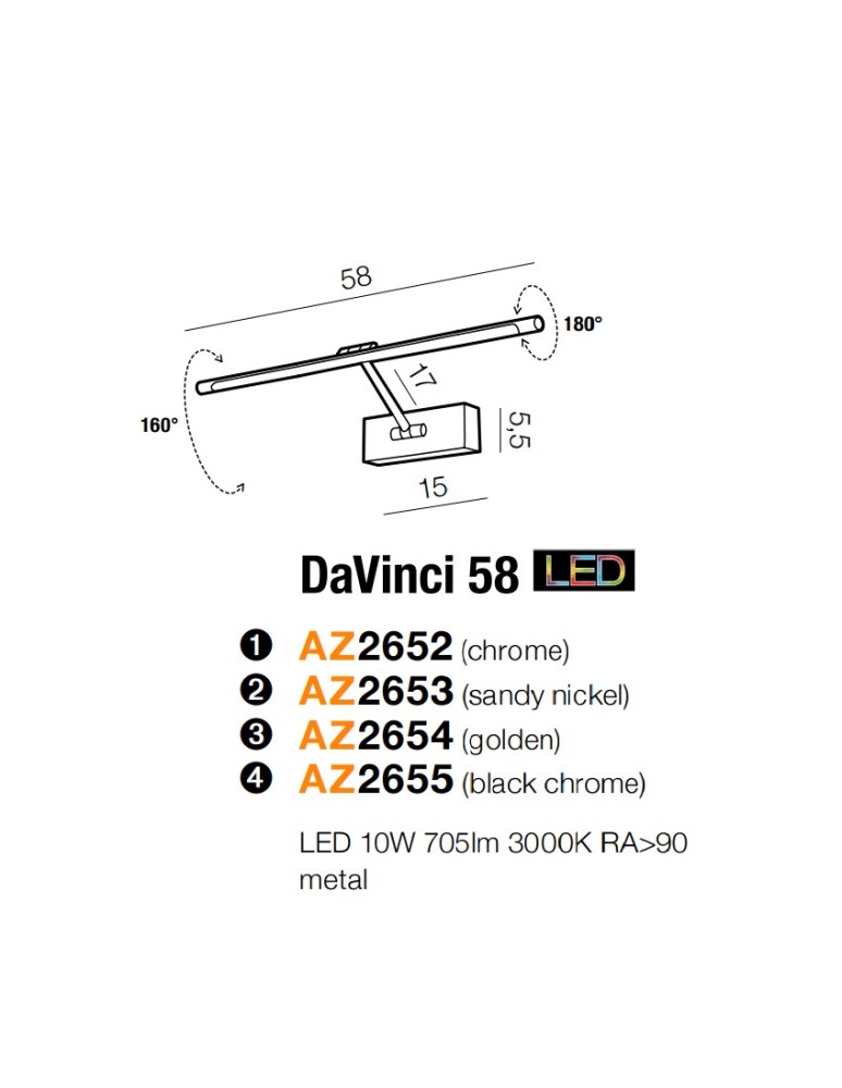Azzardo DAVINCI 58 SANDY NICKEL 1xLED Ścienna Nikiel Piaskowany AZ2653