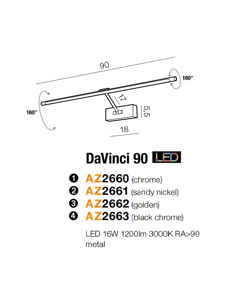 Azzardo DAVINCI 90 GOLDEN 1xLED Ścienna Złoty AZ2662