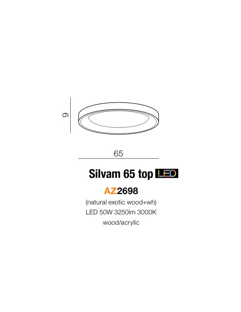 Plafony okrągłe - Azzardo SILVAM 65 TOP 1xLED Sufitowa Drewno/Biały AZ2698 - product kolory-swiatla.pl 3