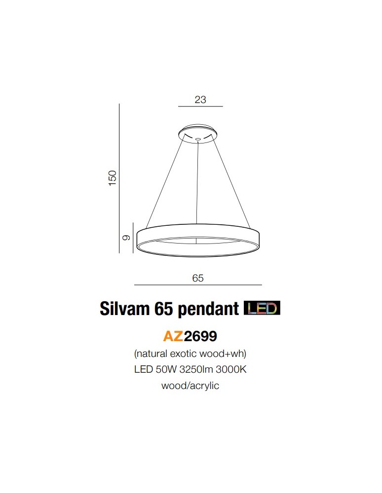 Lampy wiszące LED - Azzardo SILVAM 65 PENDANT 1xLED Wisząca Drewno/Biały AZ2699 - product kolory-swiatla.pl 3