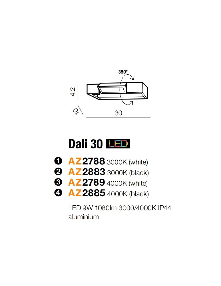 Azzardo DALI 30 4000K WHITE 1xLED Ścienna Biały IP44 AZ2789