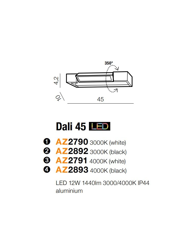 Azzardo DALI 45 4000K BLACK 1xLED Ścienna Czarny IP44 AZ2893