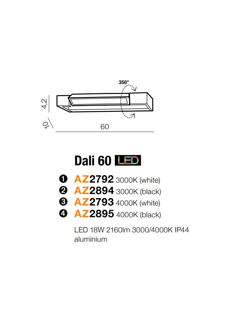 Azzardo DALI 60 3000K BLACK 1xLED Ścienna Czarny IP44 AZ2894
