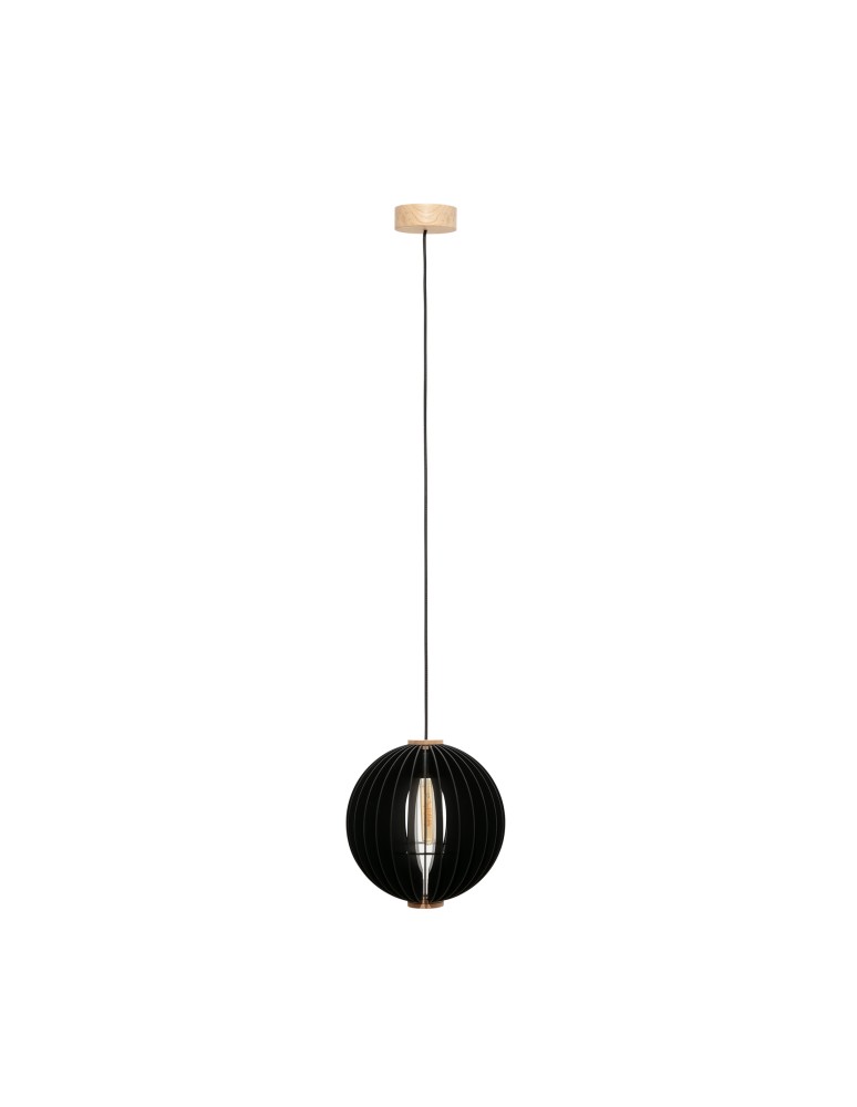 Lampy wiszące drewniane - Zuma Line Orb Lampa Wisząca Czarny / Drewno 7510344 - product kolory-swiatla.pl 2