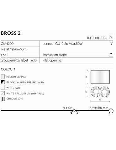 Azzardo BROSS 2 WHITE 2xGU10 Natynkowa Biały AZ0859 - produkt 2