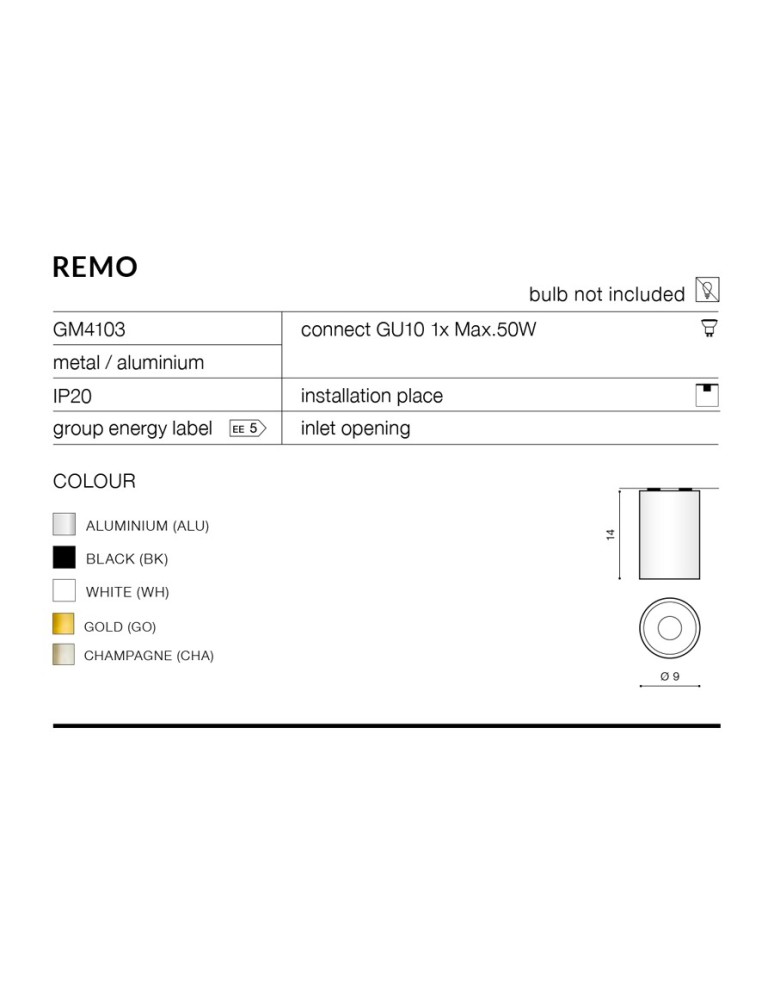 Azzardo REMO WHITE 1xGU10 Natynkowa Biały AZ0819