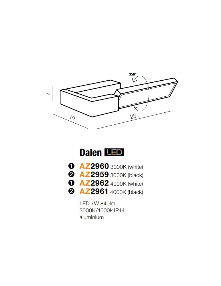 Azzardo DALEN BLACK 4000K 1xLED Ścienna Czarny IP44 AZ2961