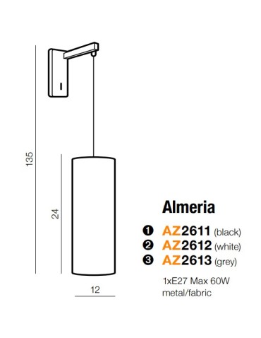 Azzardo ALMERIA BLACK 1xE27 Ścienna Czarny AZ2611 - produkt 2