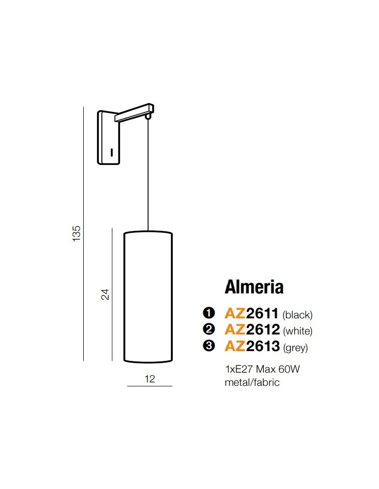 Kinkiety wiszące - Azzardo ALMERIA BLACK 1xE27 Ścienna Czarny AZ2611 - product kolory-swiatla.pl 2