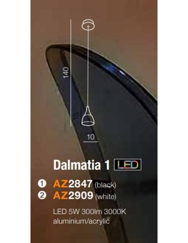 Azzardo DALMATIA 1 WHITE 1xLED Wisząca Biały AZ2909 - produkt 2