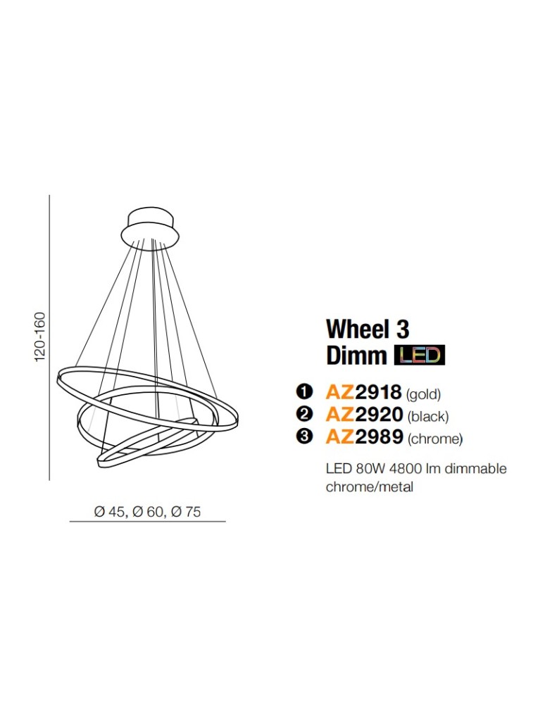 Azzardo WHEEL 3 DIMM GOLD 3xLED Wisząca Złoty AZ2918