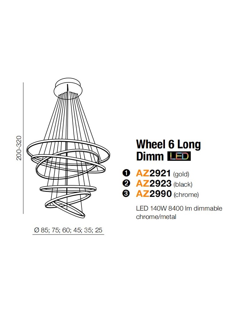 Azzardo WHEEL 6 LONG DIMM CHROME 6xLED Wisząca Chrom AZ2990