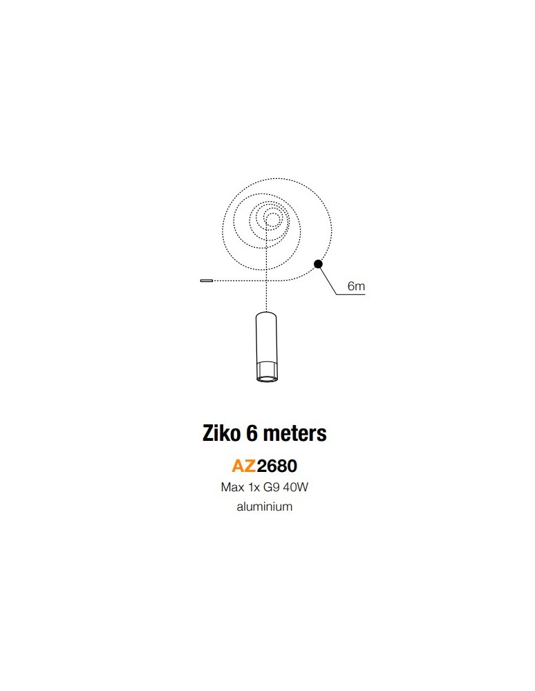 Azzardo ZIKO G9 6 METERS BLACK 1xG9 Przewód z Oprawką bez Bazy Sufitowej Czarny AZ2680