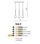 Lampy wiszące potrójne - Azzardo IZZA 3 SMOKY 3xE14 Wisząca Dymiony AZ2937 - produkt 4
