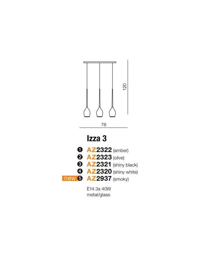 Azzardo IZZA 3 SMOKY 3xE14 Wisząca Dymiony AZ2937